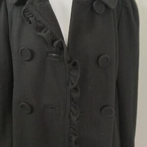 Brownie NY Peacoat Sz Sm Black Wool Blend Buttons Ruffles Preppy Formal Dressy
